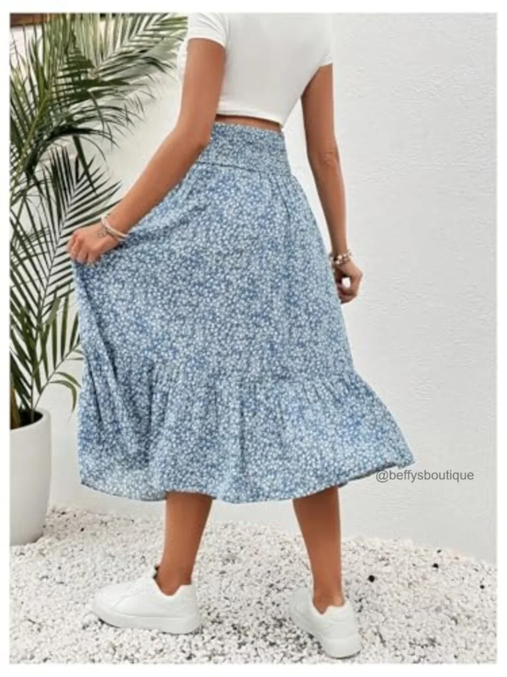 Maternity Midi Skirt Floral Print Shirred Waist High Rise Flowy Casual - Picture 2 of 6